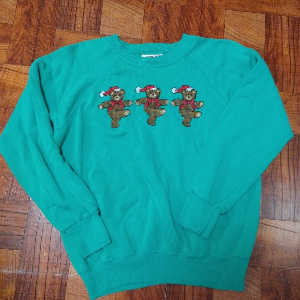 Vintage Christmas Teddy Bears Sweater/Sweatshirt - Green Small, X-Small